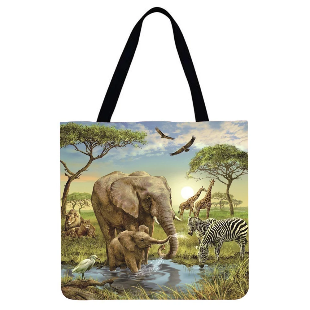 Linen Tote Bag - Elephants