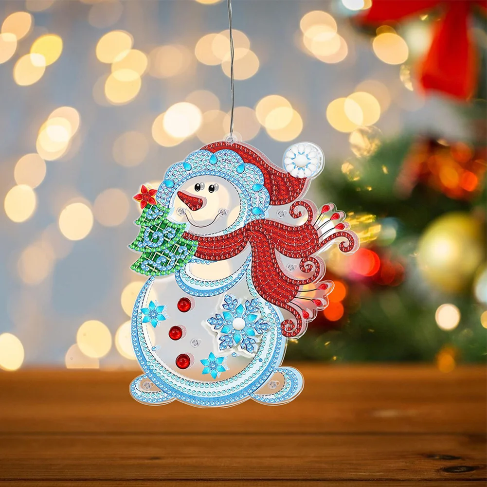 DIY Christmas Snowman Single Sided Special Shape Diamond Art Hanging Lamp Diamond Art Handmade Craft(Without Battery)