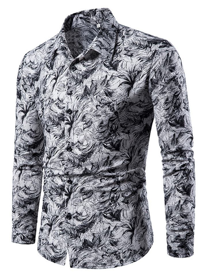 Long Sleeve Printed Shirt White Red Blue M L XL 2XL 3XL 4XL