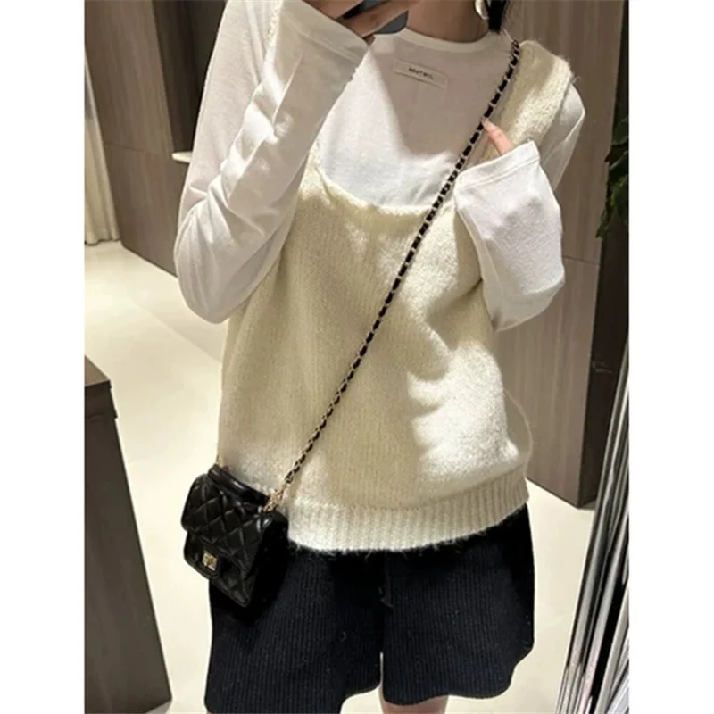 Churchf Churchf New Vest Fold Wear Short Sleeveless Jacket Jacket Korean U-Neck Knitted Vest Women