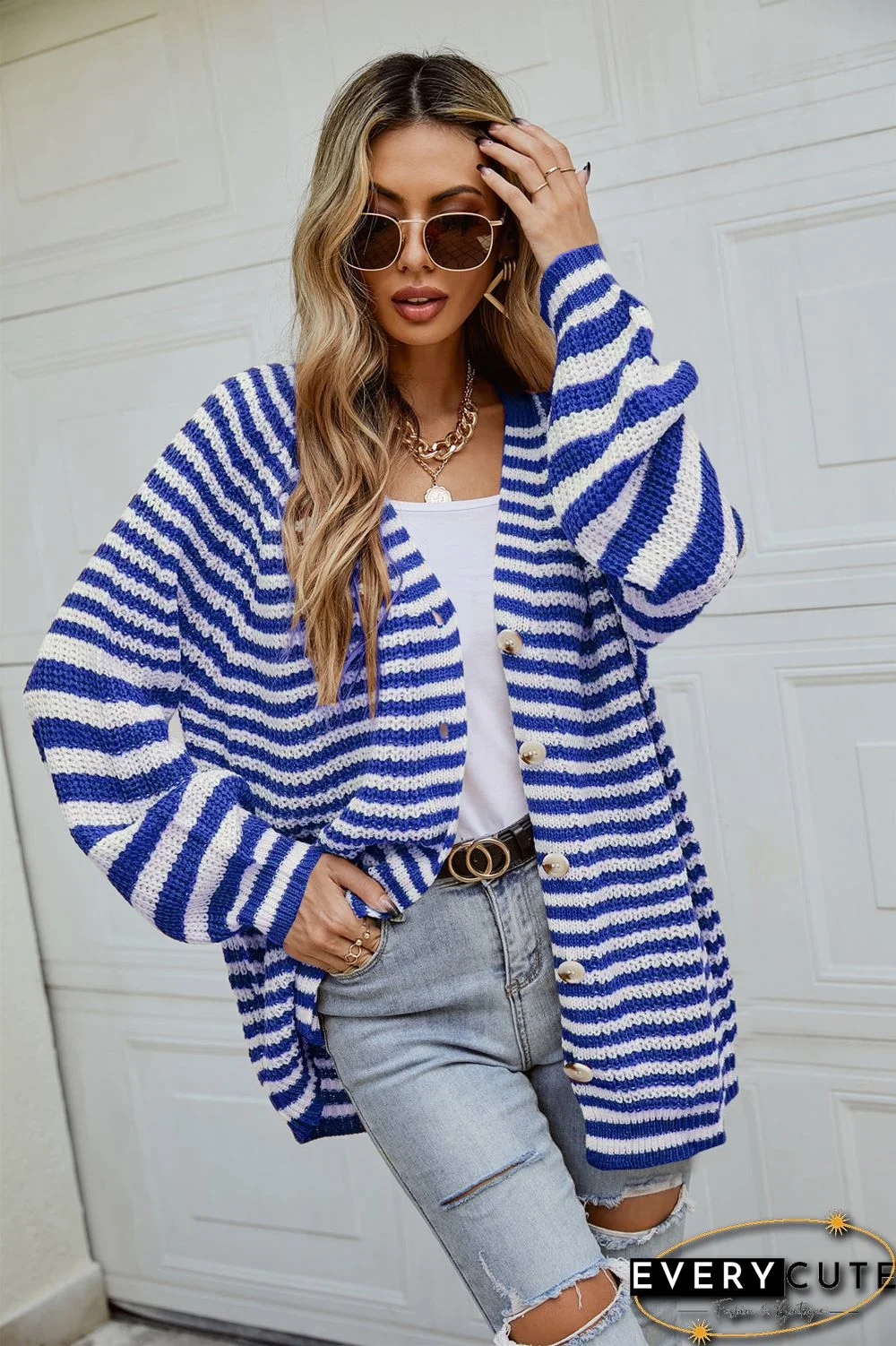 Knitted V Neck Button Down Sweater Cardigan