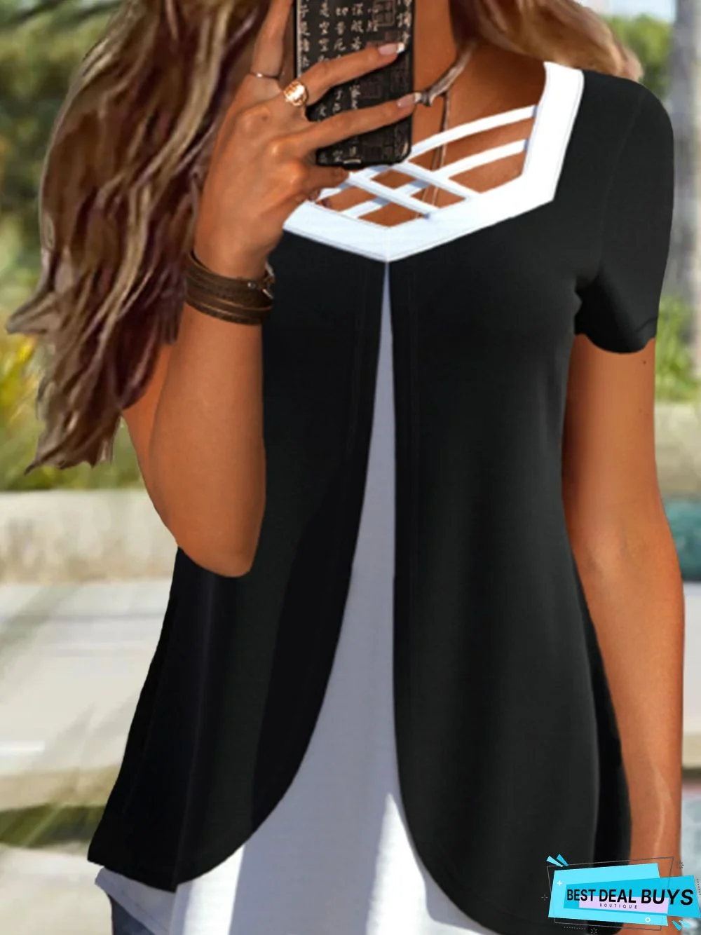 Casual Short Sleeve V Neck Top Tunic T-Shirt