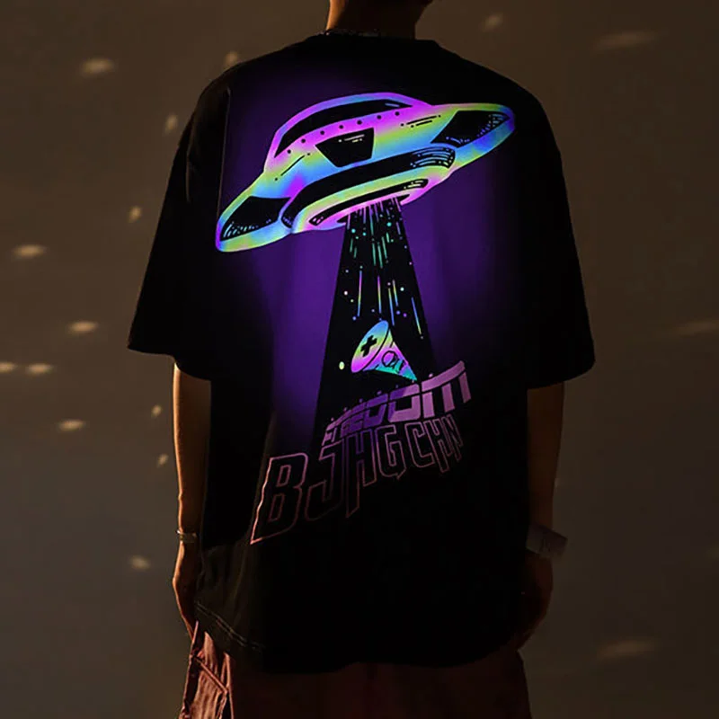 Reflective Gradient UFO Print Short Sleeve T-Shirt Techwear Shop