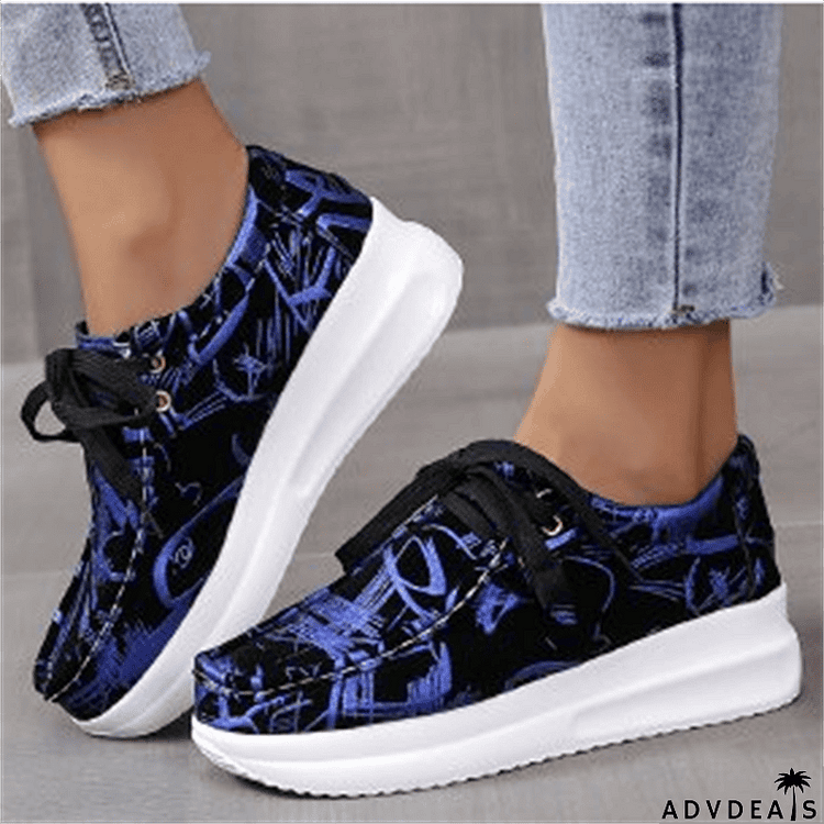 Fashion Printed Lightweight Lace-Up Leisure Shoes