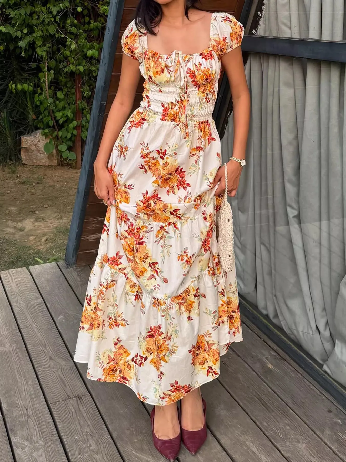 Floral Print Short Sleeve Dress mysite idetrend