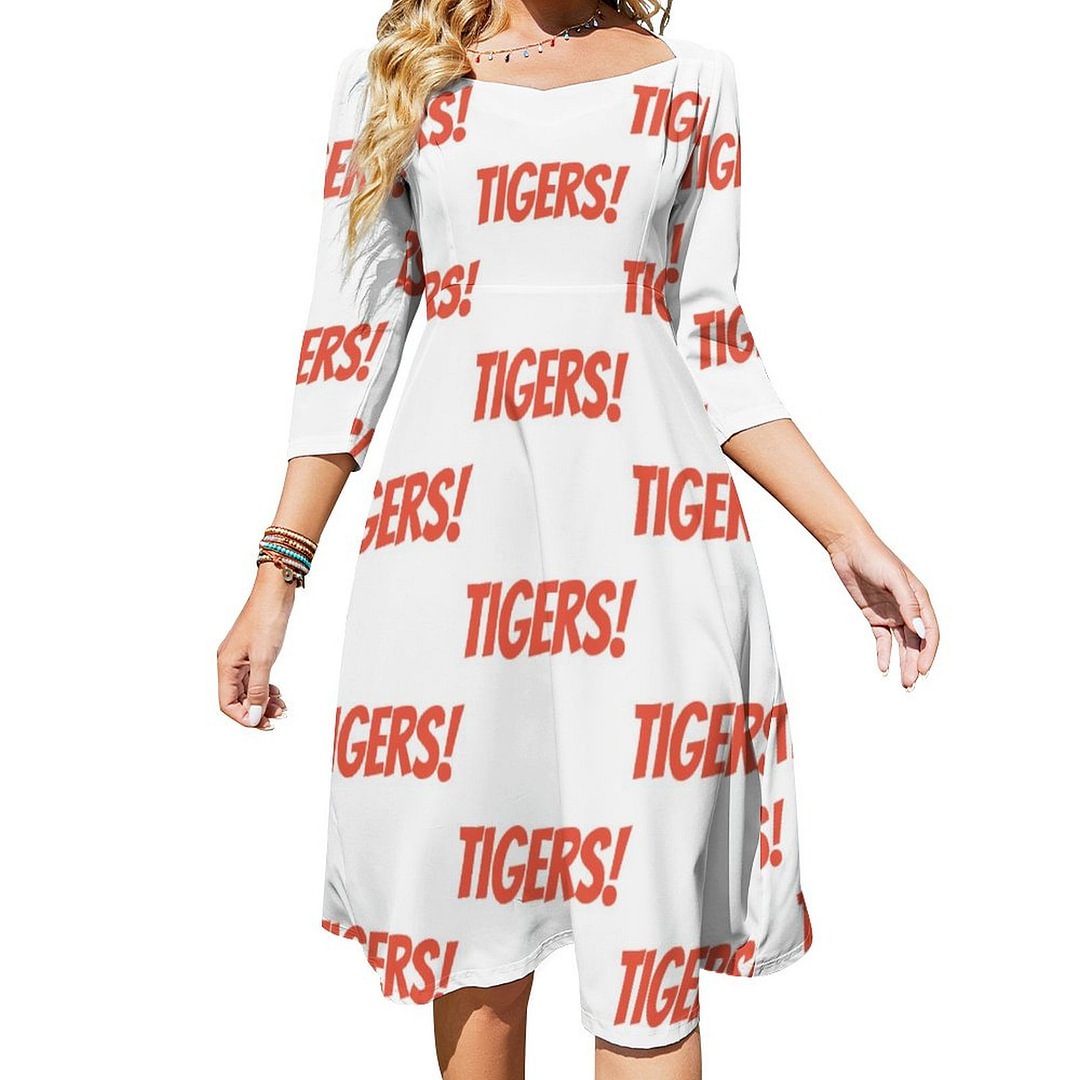 Massillon Ohio Tigers Dress Sweetheart Tie Back Flared 3/4 Sleeve Midi Dresses