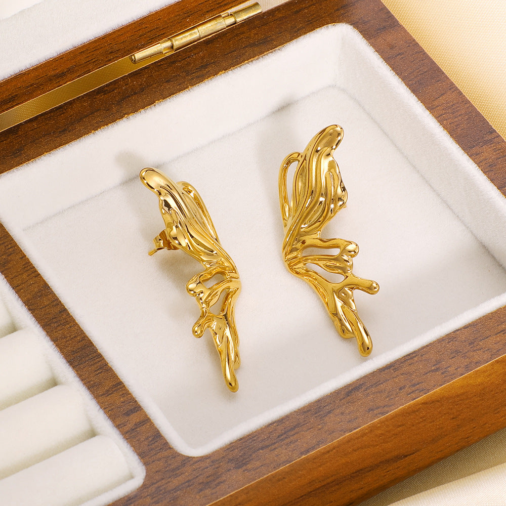 Ins Style Niche Design Butterfly Titanium Steel Earrings Female 18K Gold Plated Stainless Steel Earrings