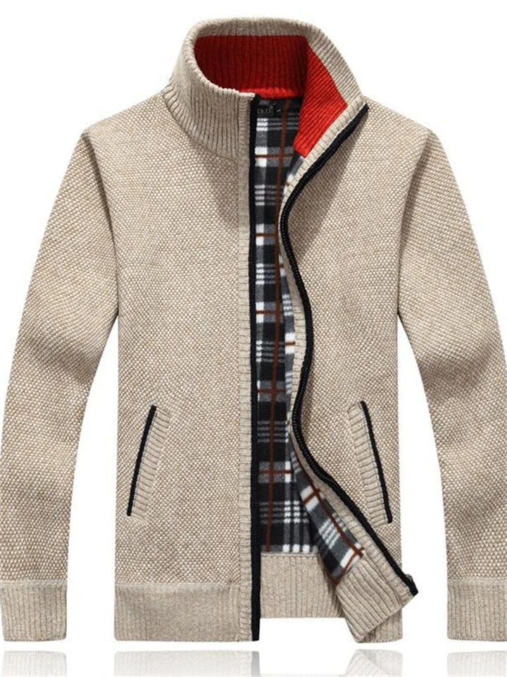 Men's Sweater Cardigan Zip Sweater Sweater Jacket Fleece Sweater Knit Zipper Pocket Stand Collar Stylish Casual Clothing Apparel Winter Fall Black Wine M L XL