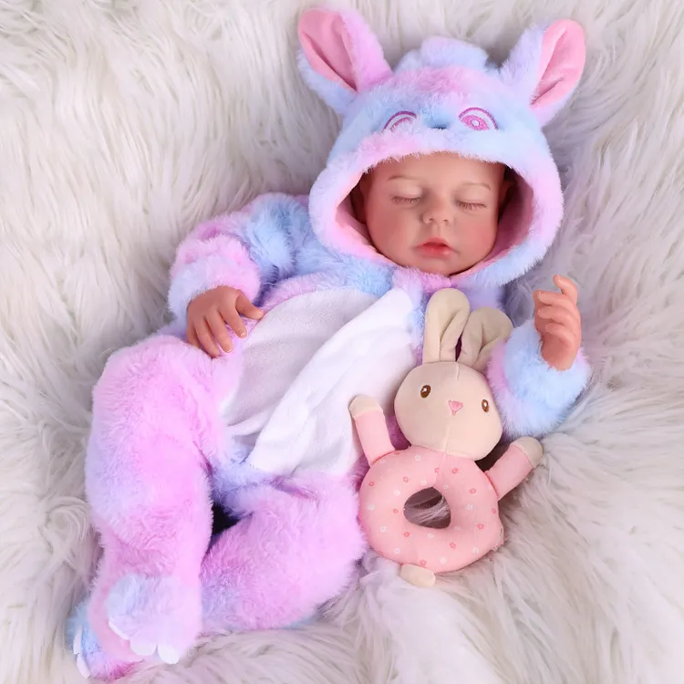Babeside Lucy 20" Vinyl Baby Girl Doll in Pastel Bunny Outfit &ndash; Lifelike Sleeping Baby Gift