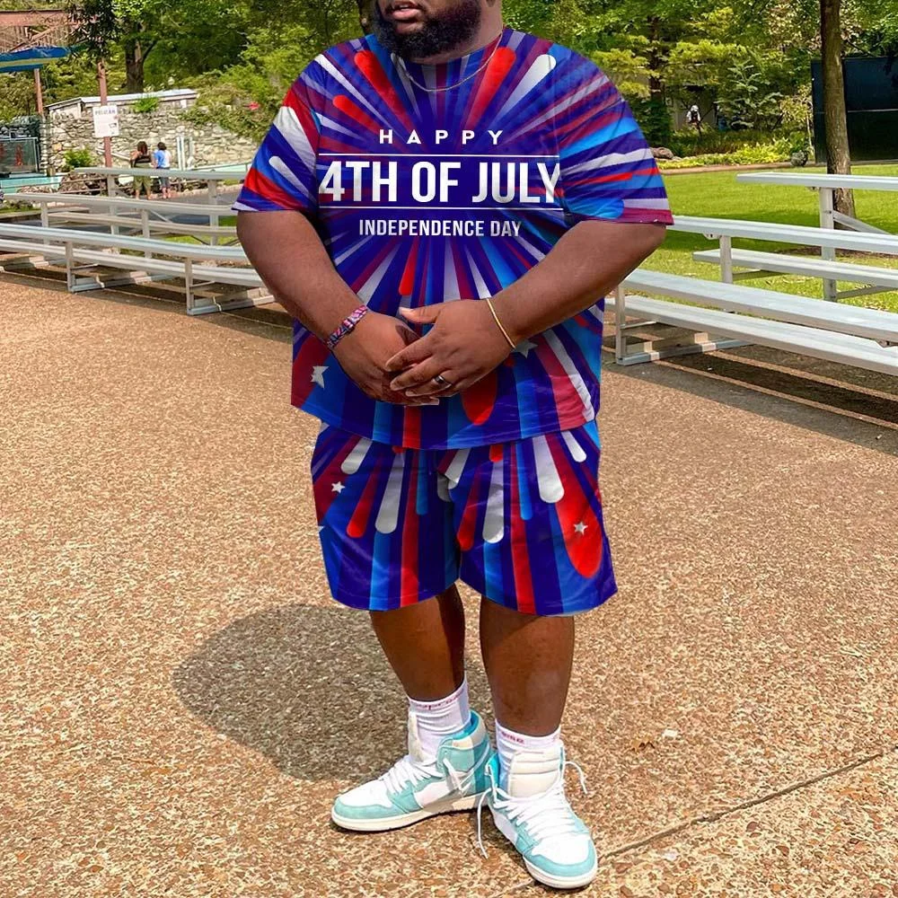 Casual Independence Day Firework Shorts Plus Size Set