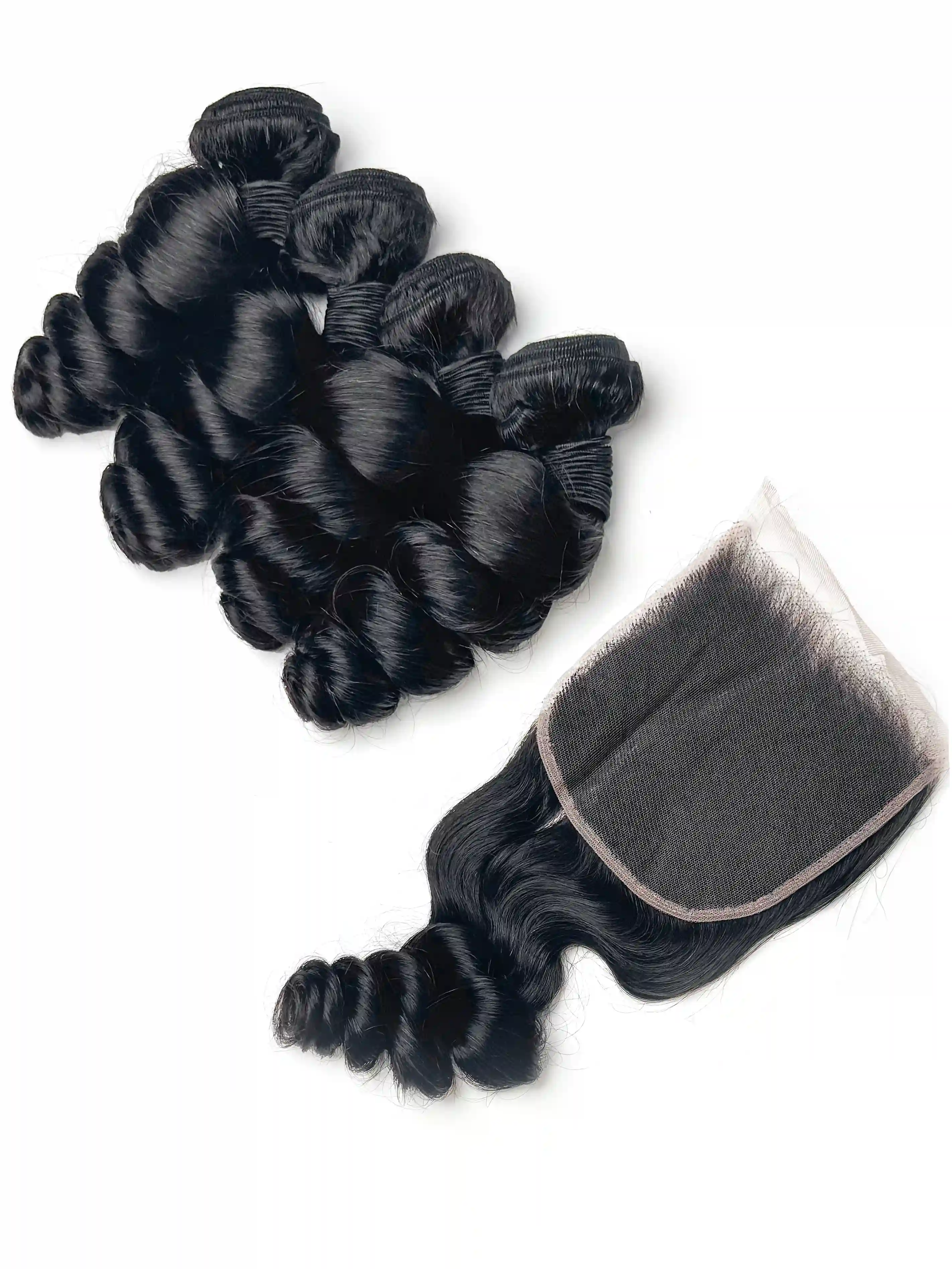 Loose Wave 4PCS Bundles & 1PC 5x5 Lace Closure | Transparent & HD Lace | 100% Human Hair | Top Virgin Hair
