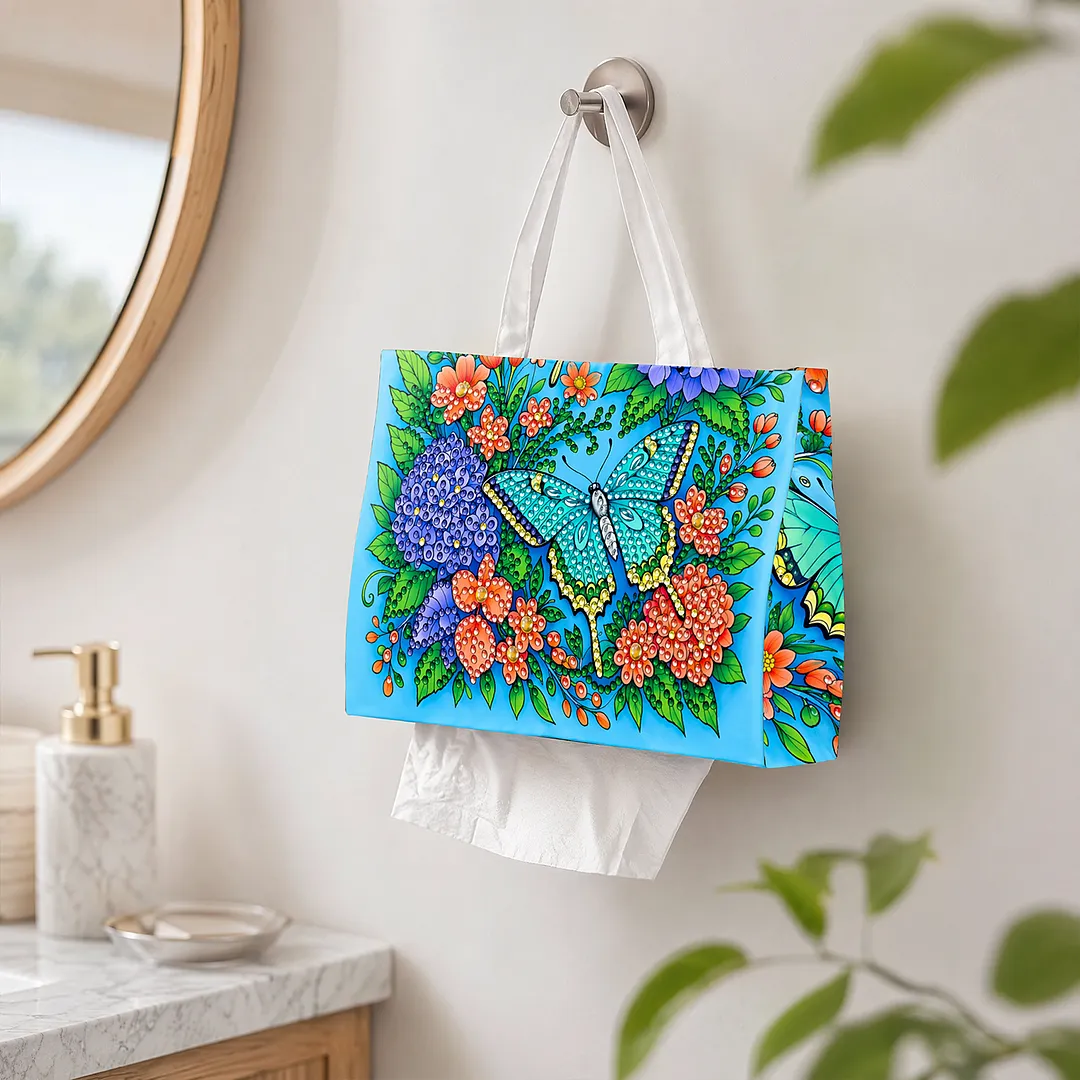 Diamond Tissue Organizer Exquisite Craftsmanship for Bathroom Bedroom Decor (Blue Butterfly)