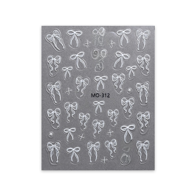 Bow Nail Art Sticker Relief Stereo Cute Girl’s Heart Pink White Ribbon Bow Nail Sticker Decoration