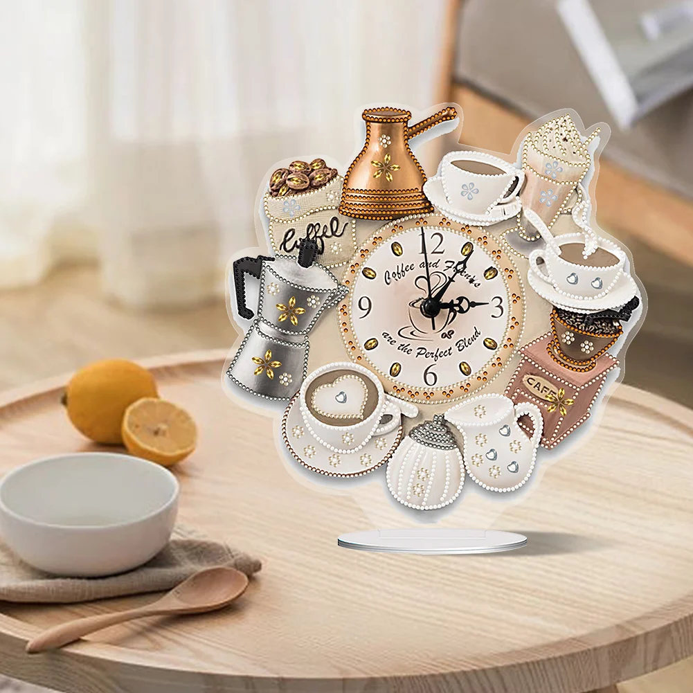 DIY Coffee Drink Special Shape Acrylic Diamond Painting Clock Art Craft