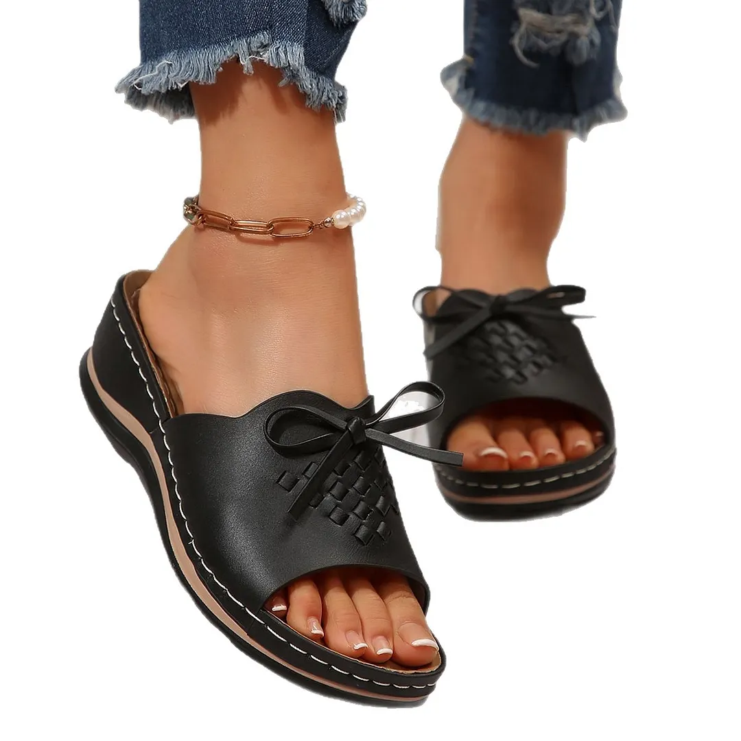Yyvonne Summer New Women's Thick Bottom Slippers Large-Size With Fish Mouth Slope And Thick Slippers