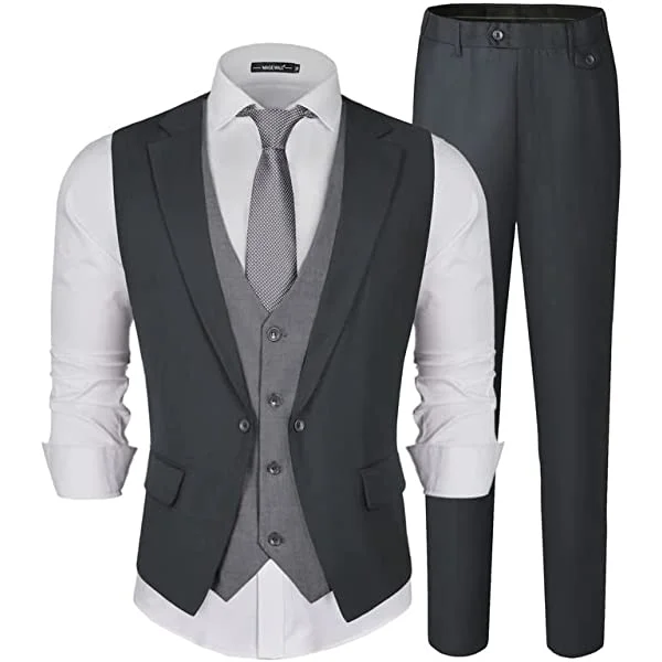 Wehilion Mens Suits Set Slim Fit Men 3 Piece Dress Suit Prom Blazer Wedding  Formal Jacket  Vest  Pants Gray XXL  Walmartcom