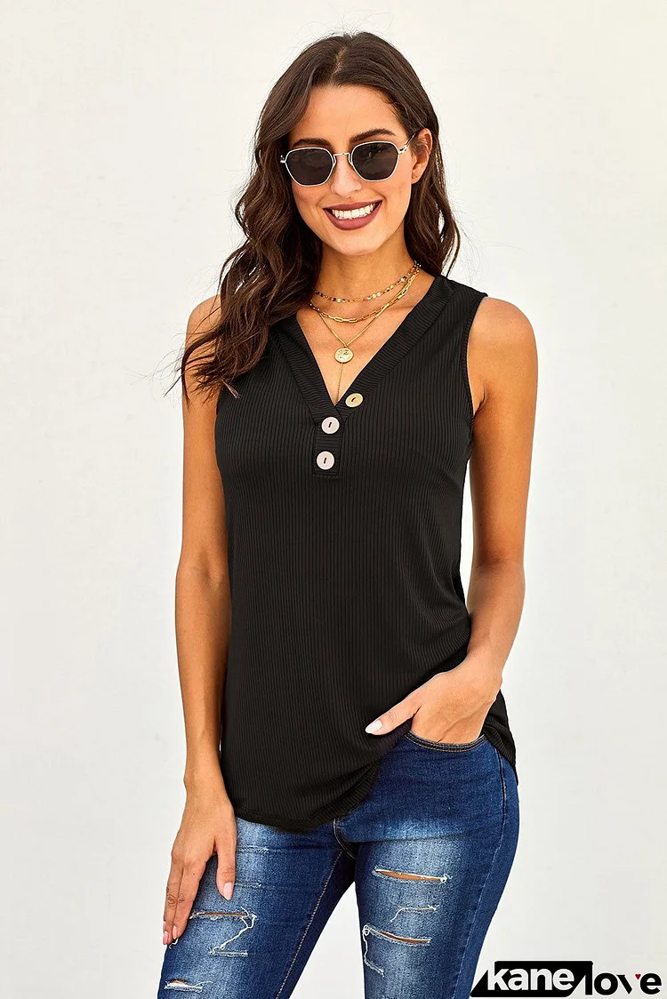 Just Say The Word Button Black Tank Top