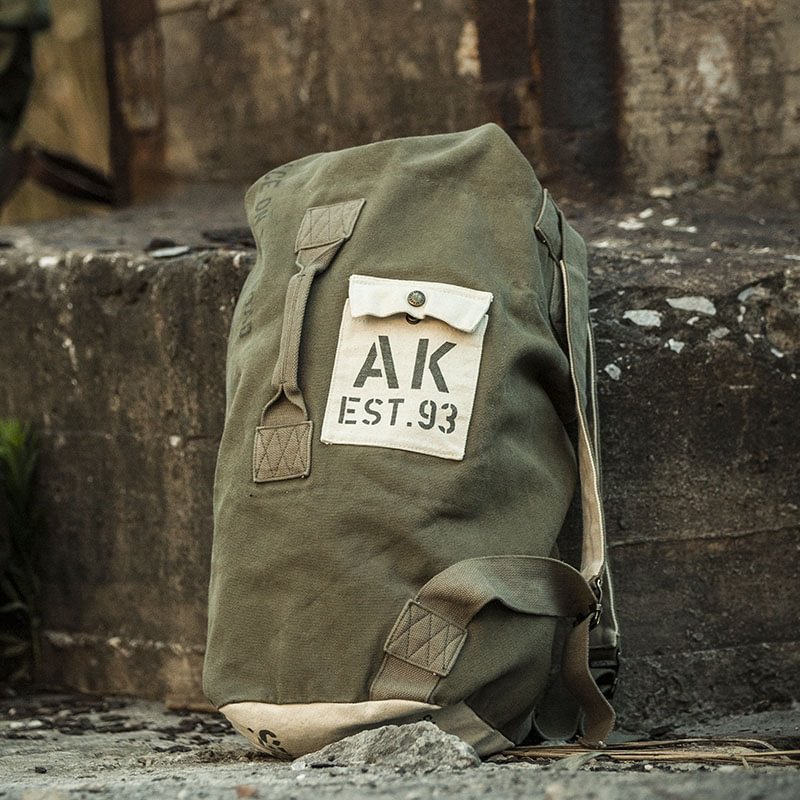 Military Vintage Print Kitbag Bucket Bag