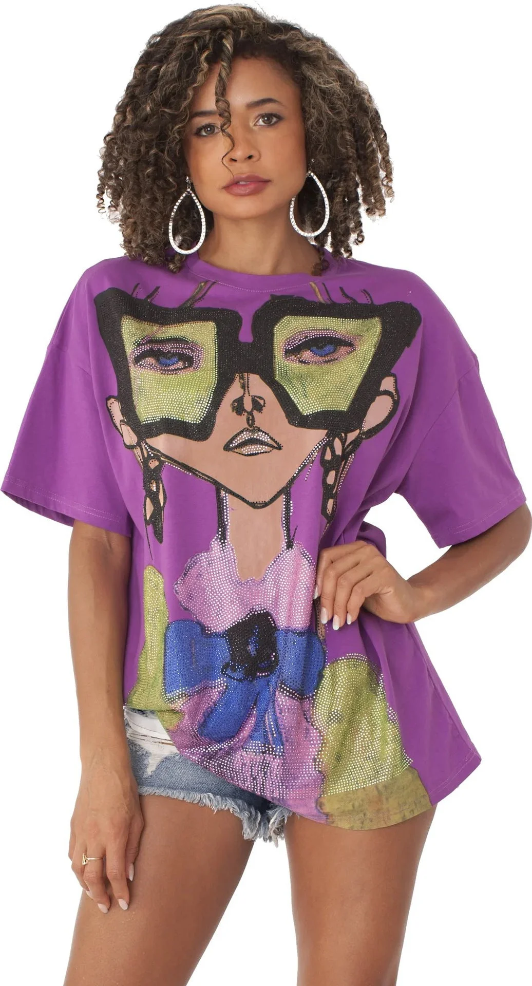 Brownm Half-sleeved Loose Hot Diamond Printed Dress Blouses