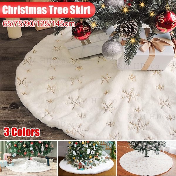 Christmas Sequin Tree Skirt 57/49/35/30/23Inchs,White Soft Thick With Golden/Sliver Snowflakes Decorations For Xmas Tree - Shop Trendy Women's Fashion | TeeYours