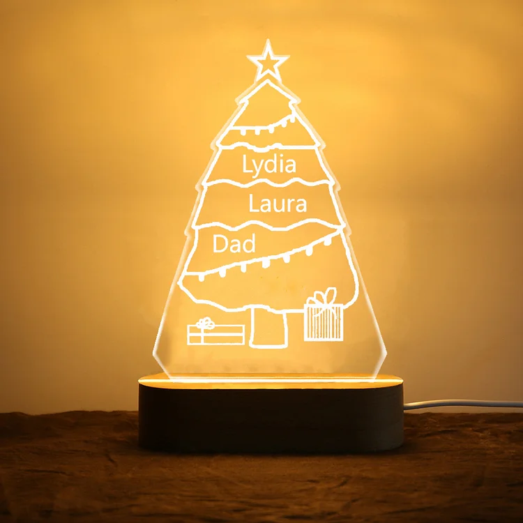 Personalisiertes 3 Namen Weihnachtsbaum Nachtlicht