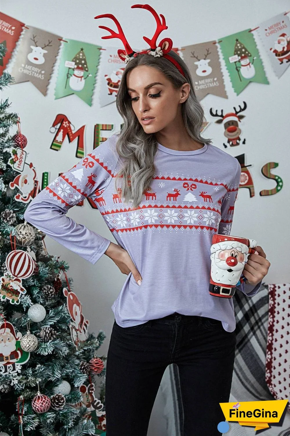 Casual Pullover Round Neck Printed Top