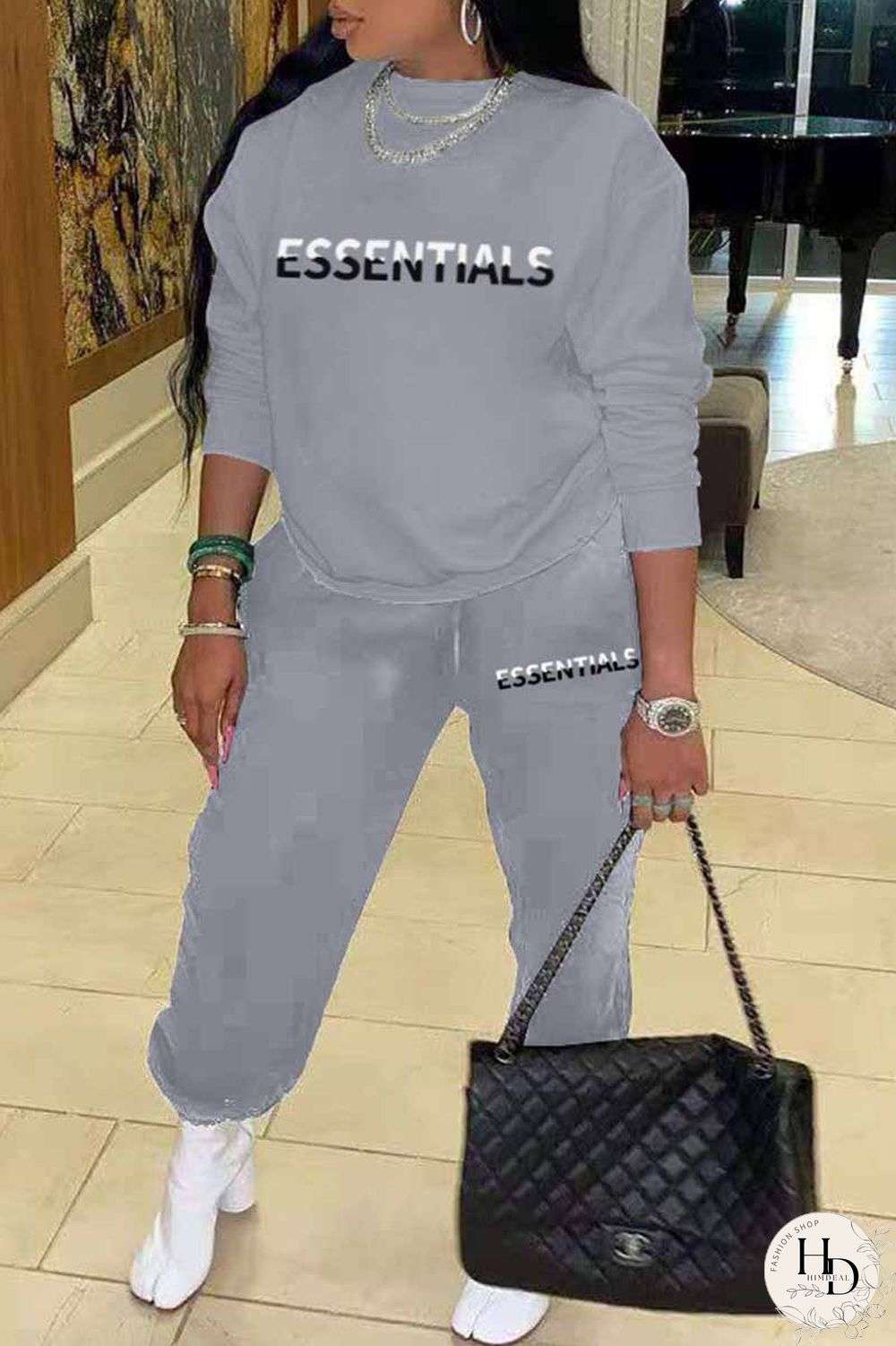 Red Casual Print Letter O Neck Long Sleeve Two Pieces