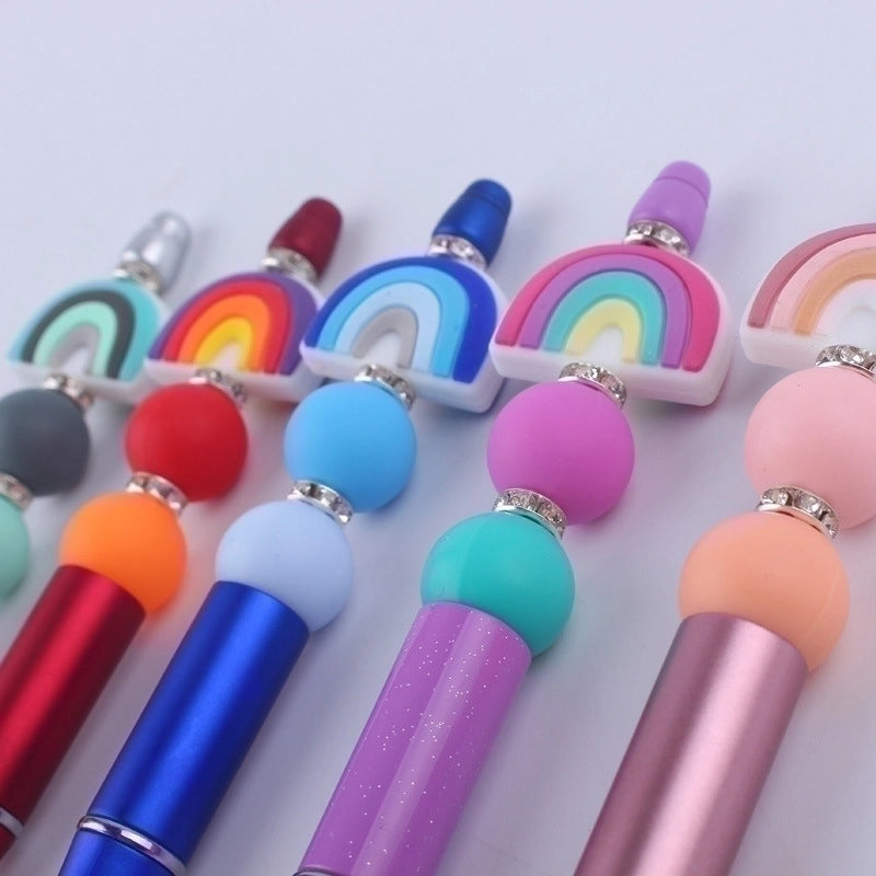 New Beaded Pen Spot Diy Creative Handmade Rainbow Silicone Teether Beads Beaded Pen Color Plastic Writing Pen