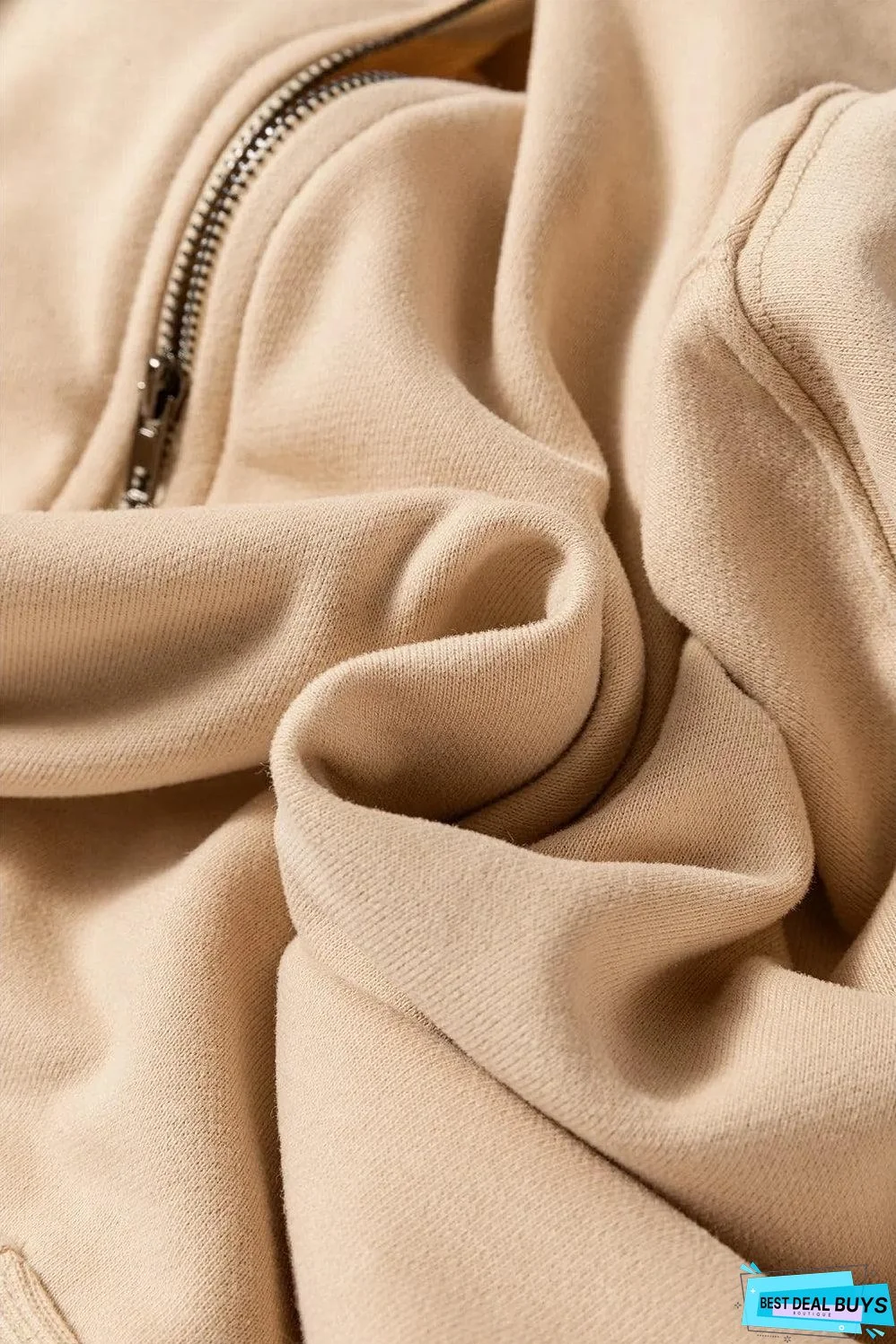 Parchment Solid Kangaroo Pocket Half Zipper Oversized Hoodie