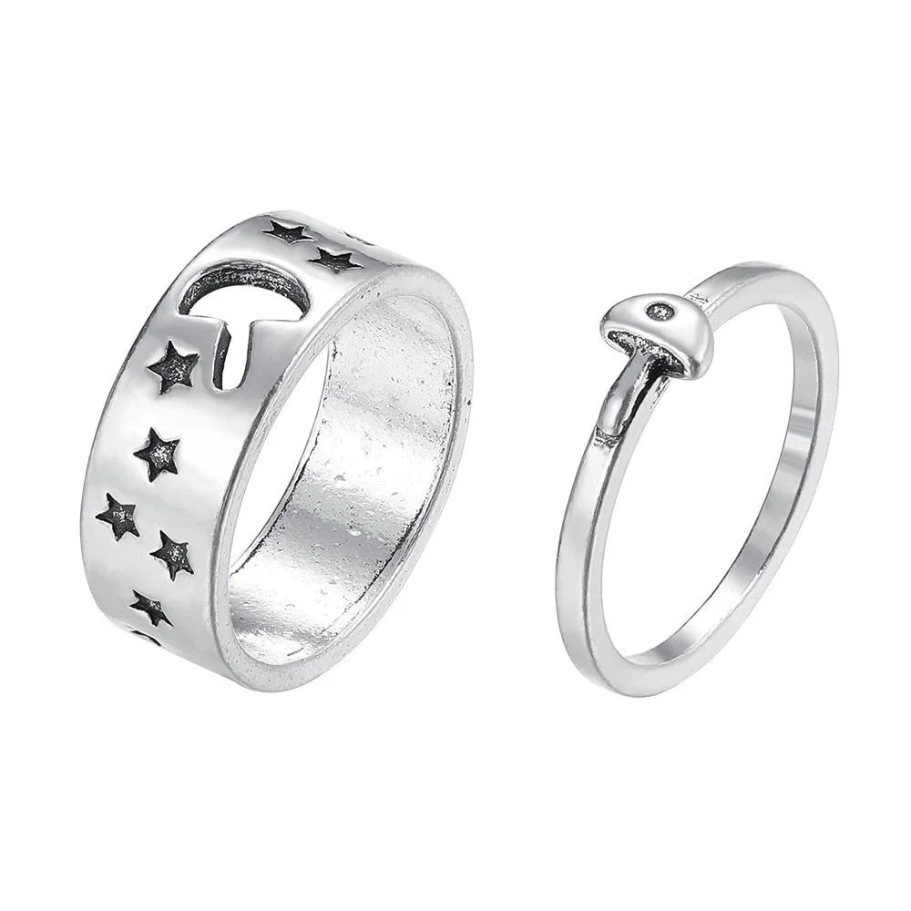 2pcs/set mushroom ring Couple Rings Fashion Creative Design Open Ring Friend Girlfriend Ring for Women Men