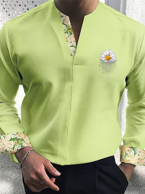 Women Long Sleeve V-neck Graphic Floral Printed Top