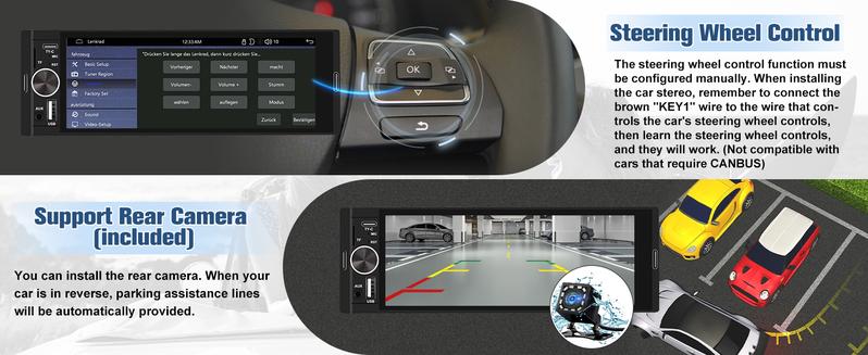 Product Introduction of Universal Single Din Car Stereo with Wireless CarPlay & Android Auto, 6.36 Inch IPS Touch Screen Head Unit with Backup Camera/External Microphone, Car Radio Supports Bluetooth/SWC/FM/USB/TF 17