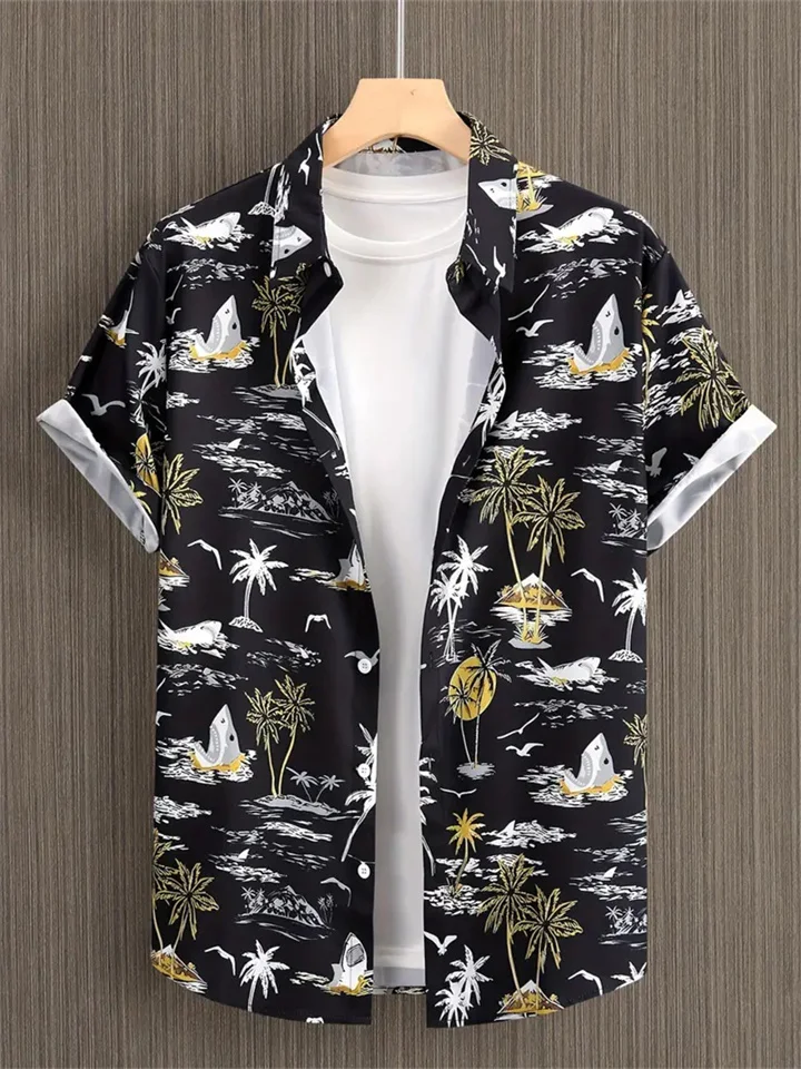 Men's Hawaii New Lapel 3D Printed Short Sleeve Shirt-JRSEE