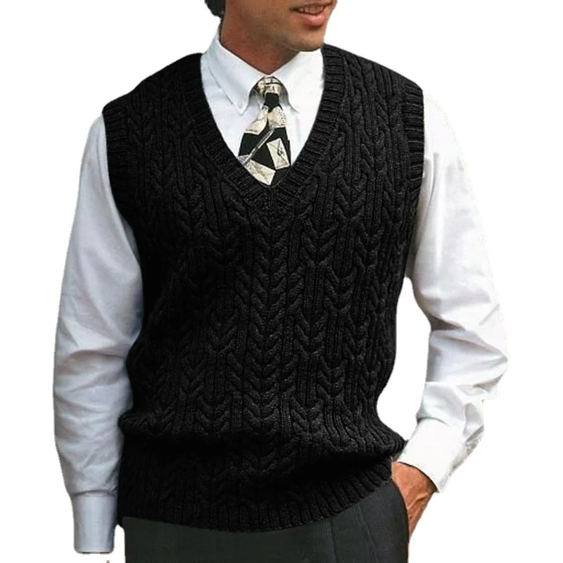 Wongn Wongn And Autumn New Knit Vest Men's Twisted V-Neck Sweater Pure Color Casual Men's Wear
