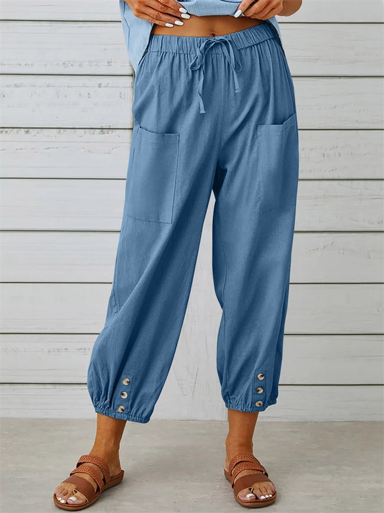 Patch Pocket Button Accent Comfy Casual Pants wearshes