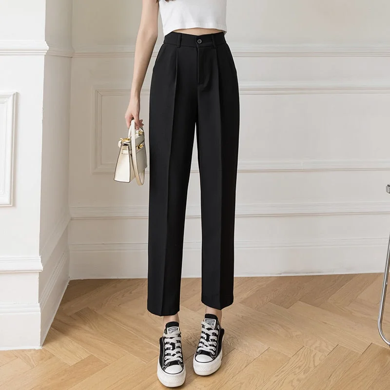 High-waist chiffon suit pants women's black spring and summer 2021 new high-end draped loose straight nine-point casual pants