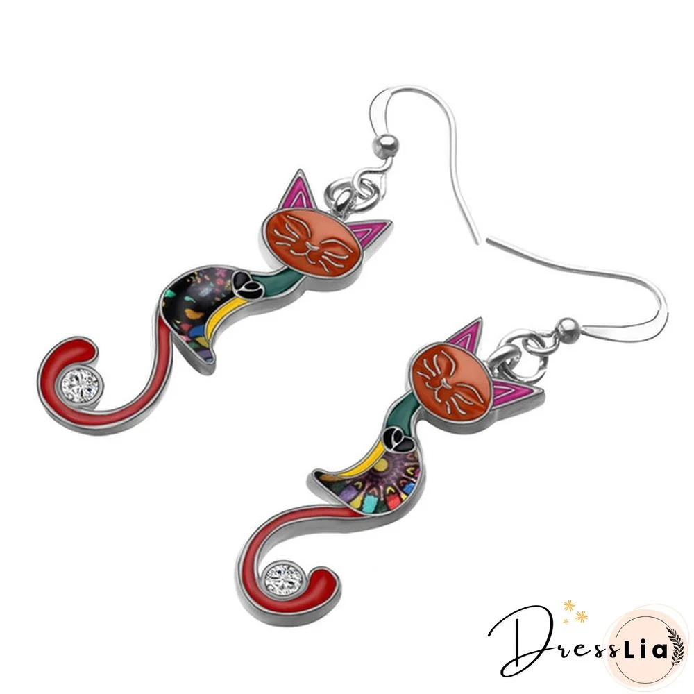 Fashion Animal Enamel Alloy Rhinestone Elegant Closed Eyes Cat Earrings Drop Dangle Earrings For Women Girls Gift Charms Pet Accessories 1 Pair Hot Sale