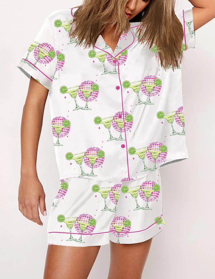 Women’s Margs and Matrimony Final Fiesta Wine Short Sleeve Satin Pajama Set