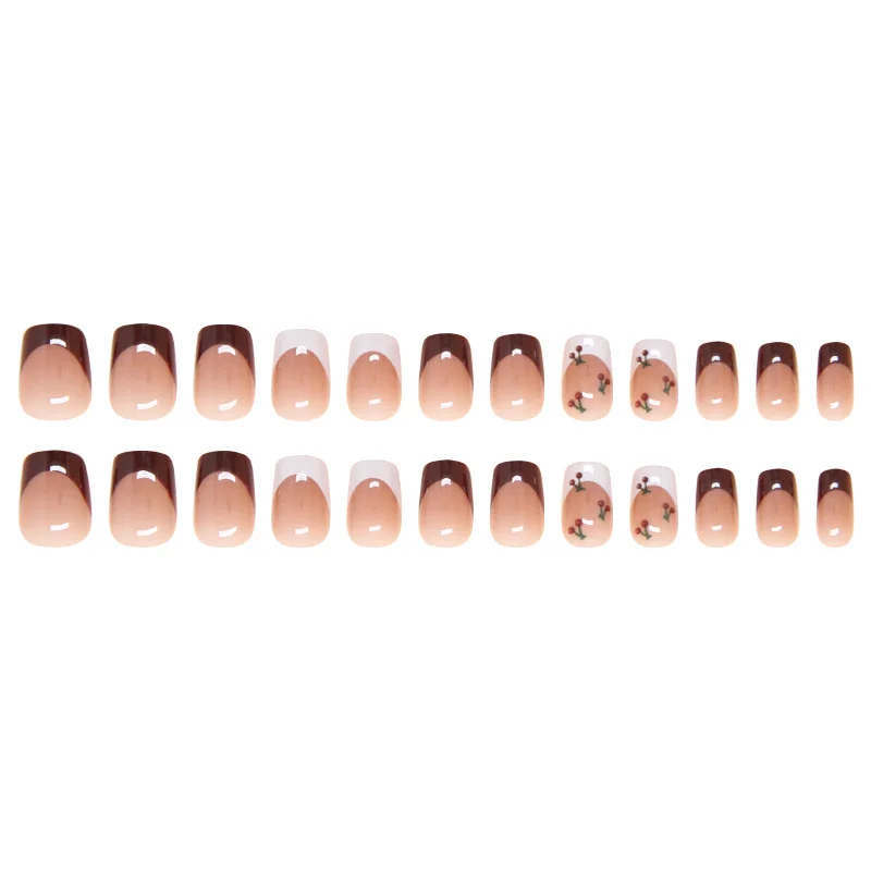 Churchf Churchf Nail Piece French Simple Flower Removable Nail Piece Nail Patch Nail Piece Fake Nail Piece 24 Pieces