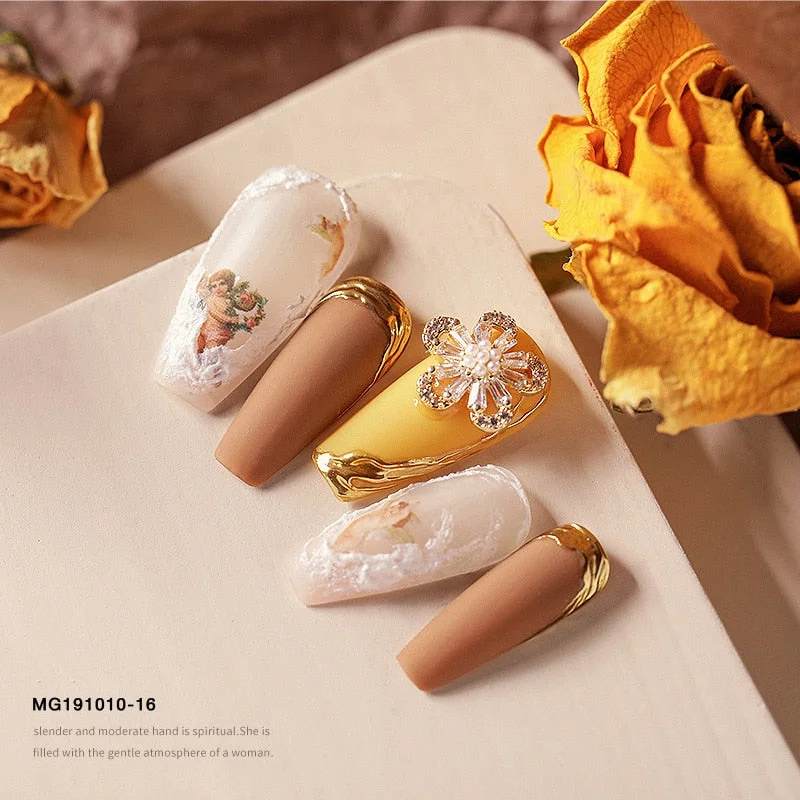 1 Sheet 3D Angel Design Nail Stickers Elegant Cupid Flower Nail Art Decoration DIY Back Adhesive Decal Ornament Stickers-Nail Inspo