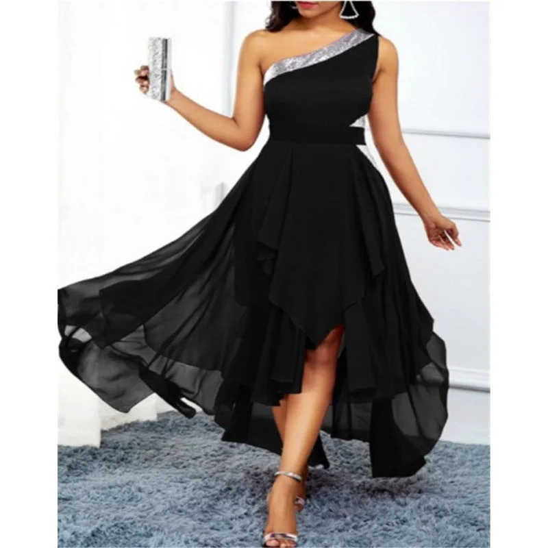 Uveng Lady One-shoulder Asymmetric Hem Fashion Dress