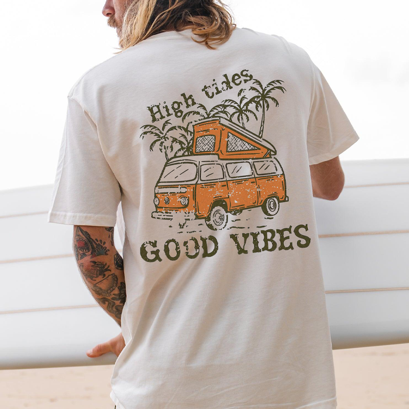 Men High Tides Good Vibes Print T-Shirt