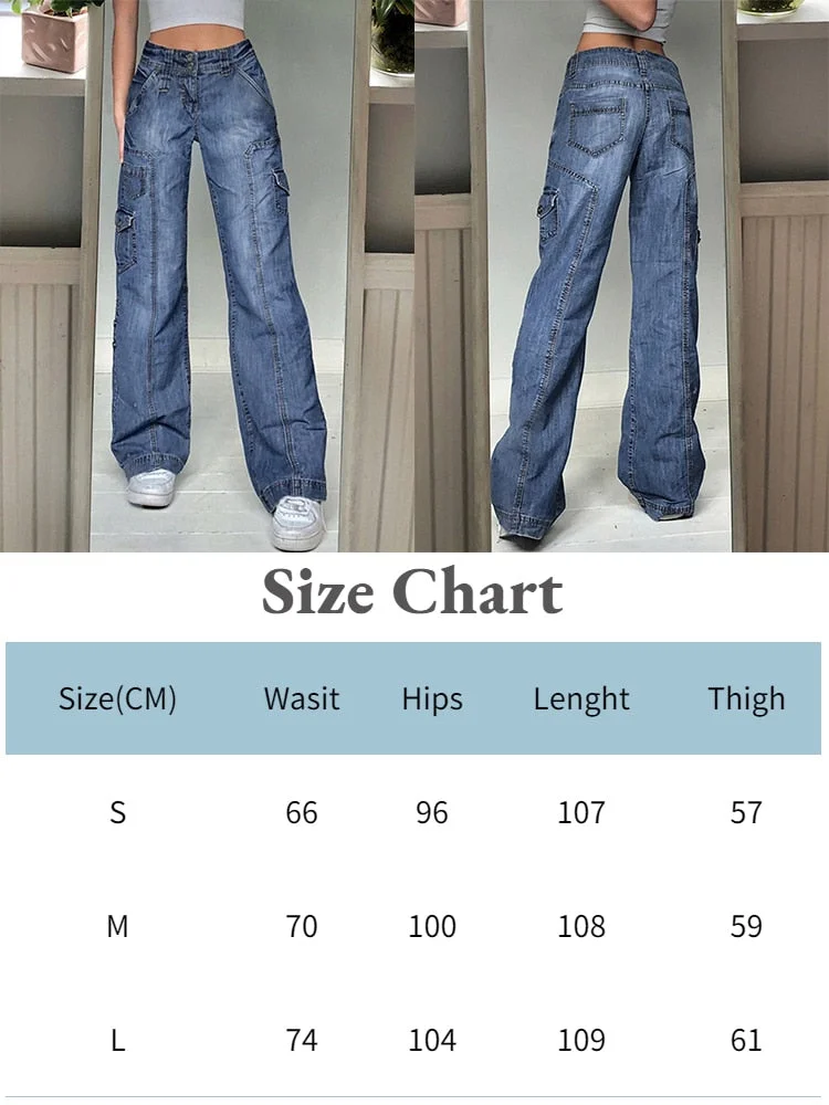 Jacuqeline 2022 Print Denim Y2K Cargo Pants Woman Low Rise Baggy Jeans Straight Long Trouser Women Clothing Fairy Grunge Vintage