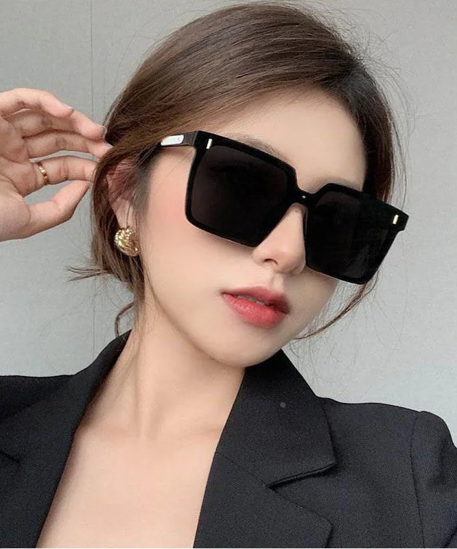 Oversize Black Temperament Square Large Frame Sunglasses