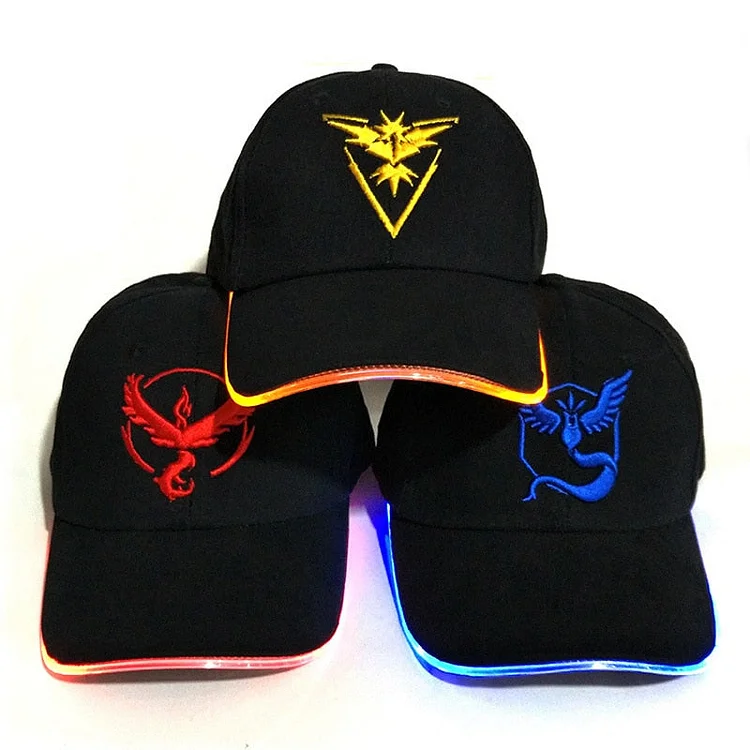 New LED Light Pokemon Go Cap Hat T Valor T Instinct Pokemon Baseball Cap for Women Mens Fitted Hats Glow In The Dark