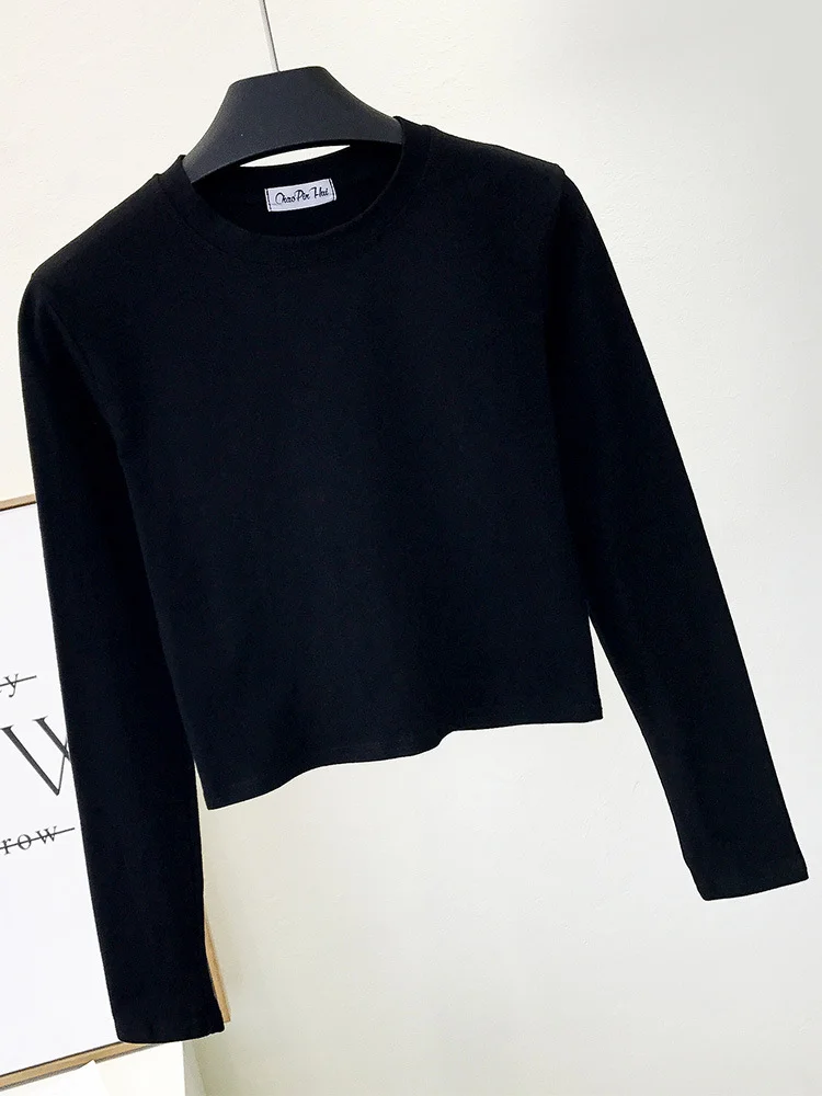 Churchf Churchf High Neck Long Sleeve Crop T-Shirt Korean Version Autumn Dong Tight Leakage Belly Button Bottom Shirt Short High Waist Sports Jacket