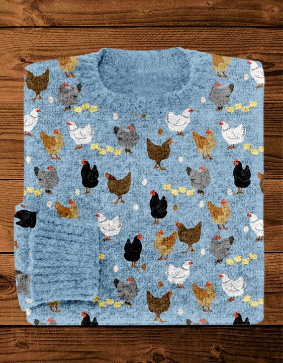 Hens and Chicks Graphic Vintage Cozy Knit Sweater