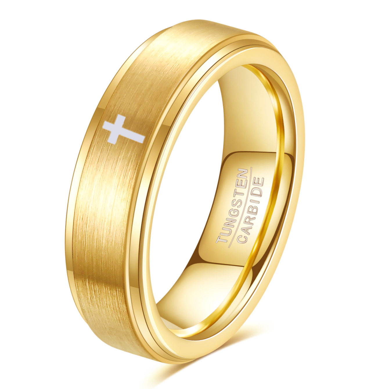  Gold Black Tungsten Center Brushed Cross Laser Wedding Bands Men Women