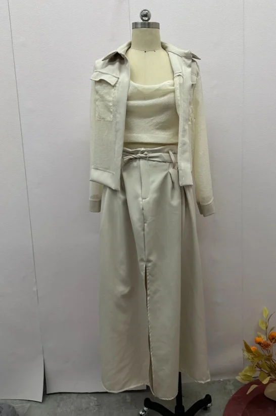 Toloer Toloer 2024 New Solid Color Mesh Splicing Coat Casual Wide-Leg Pants Suit Women-Outfit Ideas