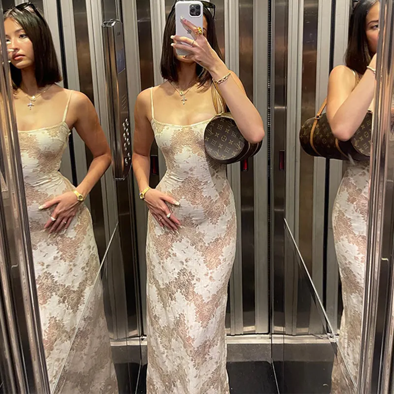 Uveng Uveng Summer New Women's Holiday Style Sexy Strap Senior Temperament Print Sling Dress Woman